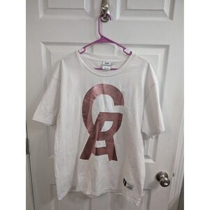 Good American Icon Tee Womens 0/1 White Rose Gold NEW Metallic Logo - Size S